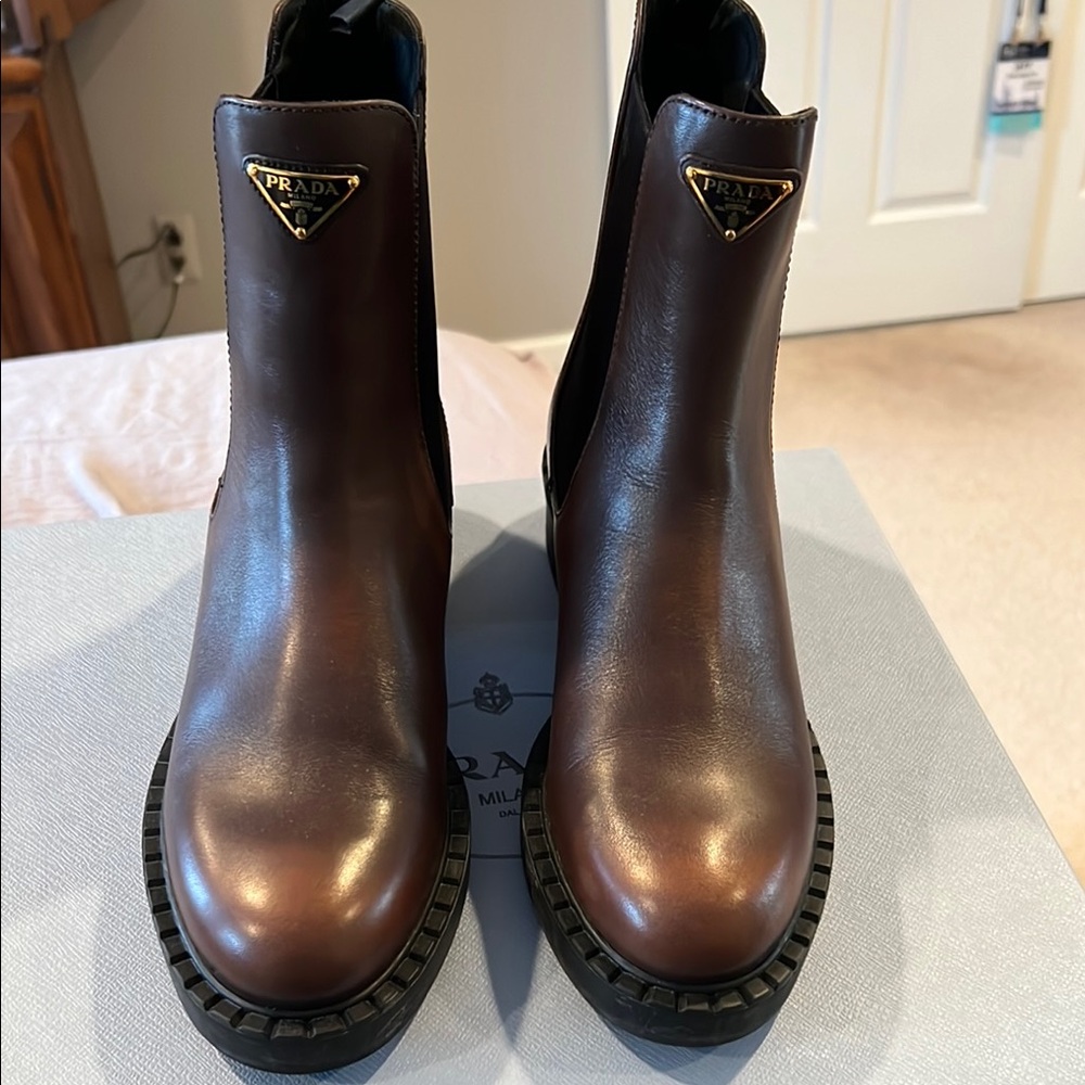 Prada Brown Leather Ankle Boots